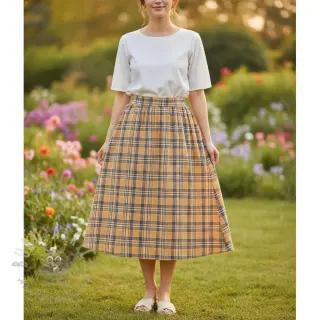 Dubbelgaas/mousseline Double sided CHECKS multicolour brown