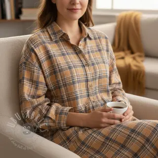 Dubbelgaas/mousseline Double sided CHECKS multicolour brown