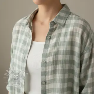 Dubbelgaas/mousseline Double sided CHECKS MINI nile
