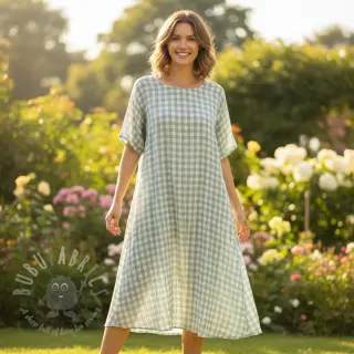Dubbelgaas/mousseline Double sided CHECKS MINI nile