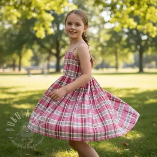 Dubbelgaas/mousseline Double sided CHECKS pink