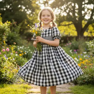 Dubbelgaas/mousseline Double sided CHECKS MINI black