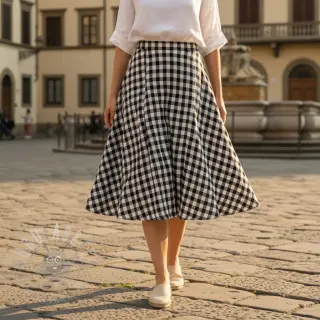 Dubbelgaas/mousseline Double sided CHECKS MINI black