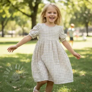Dubbelgaas/mousseline Double sided CHECKS MINI beige