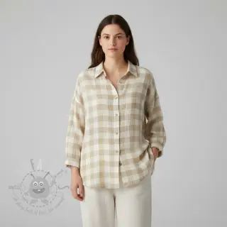 Dubbelgaas/mousseline Double sided CHECKS MINI beige