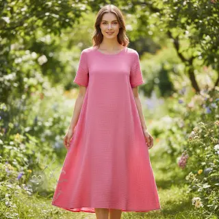 Dubbelgaas/mousseline pink ORGANIC
