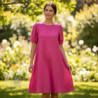 Dubbelgaas/mousseline fuchsia