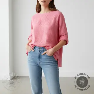 Dubbelgaas/mousseline pink