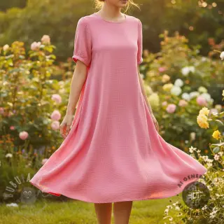 Dubbelgaas/mousseline pink