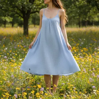Dubbelgaas/mousseline blue heaven ORGANIC