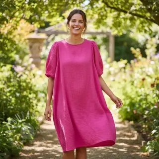 Dubbelgaas/mousseline fuchsia ORGANIC