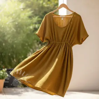 Dubbelgaas/mousseline ochre