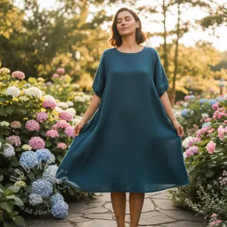 Dubbelgaas/mousseline indigo