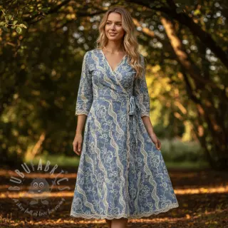 Katoenen stof JEANS EMBROIDERY Flora design B