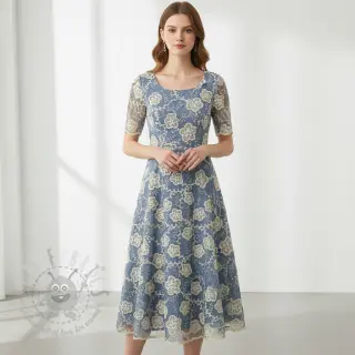 Katoenen stof JEANS EMBROIDERY Flora design D