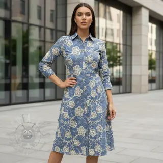 Katoenen stof JEANS EMBROIDERY Flora design D