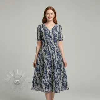 Katoenen stof JEANS EMBROIDERY Flora design A