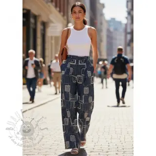 Katoenen stof JEANS EMBROIDERY Square dark blue