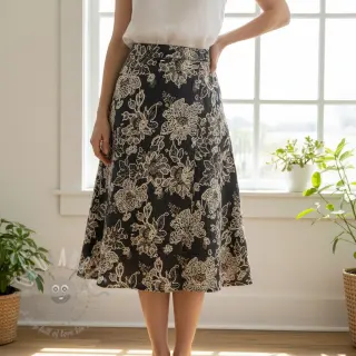 Katoenen stof JEANS EMBROIDERY Bouquet black