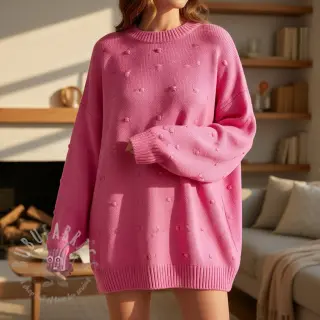 Sweaterstof BIG KNIT DOT pink