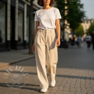 Ribfluweel 6W WASHED STRETCH off white