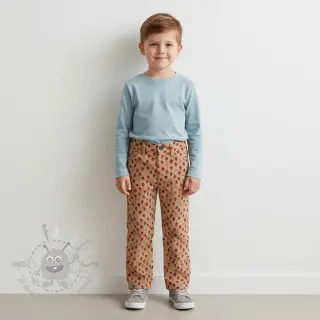Ribfluweel STRETCH Little strawberries sand