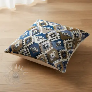 Decoratiestof jacquard Kilim cobalt havane