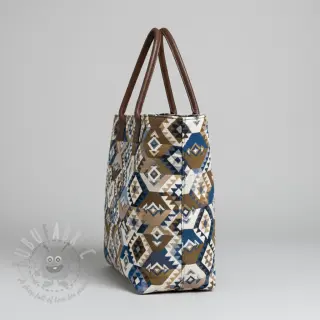 Decoratiestof jacquard Kilim cobalt havane