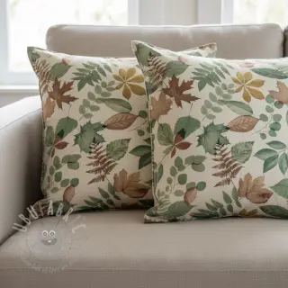 Decoratiestof Linenlook Coloured Leaf Mix digital print