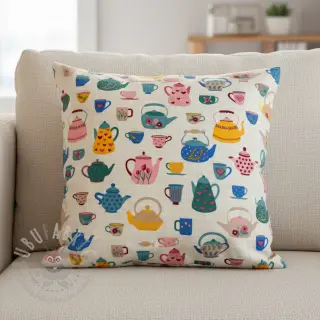 Decoratiestof premium Happy Teapot Party
