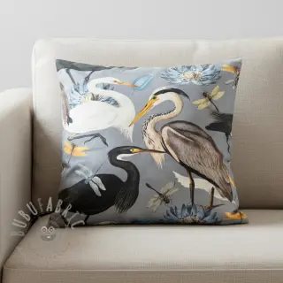 Decoratiestof VELVET Heron bird steel grey