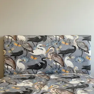 Decoratiestof VELVET Heron bird steel grey