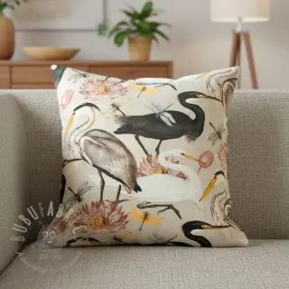 Decoratiestof VELVET Heron bird camel
