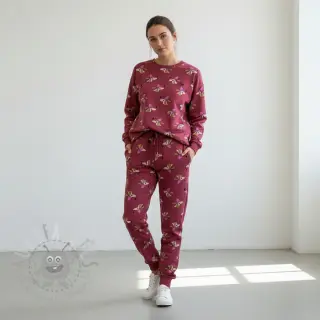 Sweaterstof Dogs and hearts red