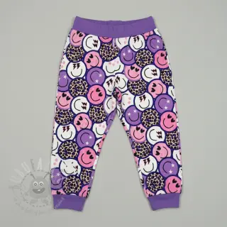 Sweaterstof Happy faces purple digital print