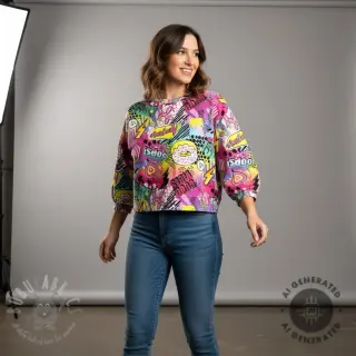 Sweaterstof Manga fuchsia digital print