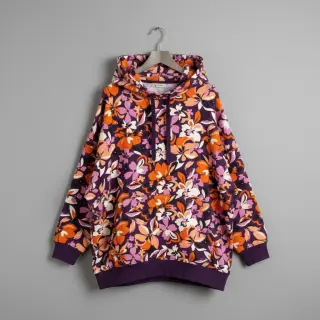 Teplákovina Bright flowers design purple ochre