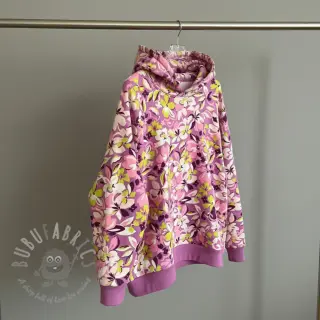 Sweaterstof Bright flowers design pink lime