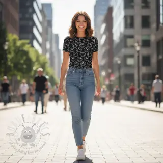Tricot Happy faces black digital print