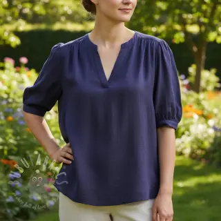 Viscose met linnen WASHED navy