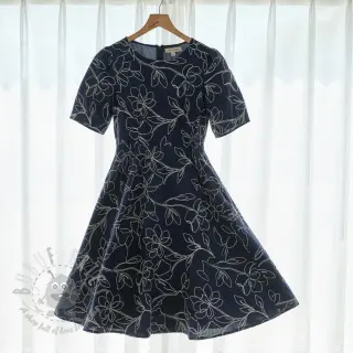 Viscose met linnen EMBROIDERY Flower Danielle navy