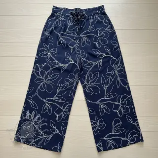 Viskóza s ľanom EMBROIDERY Flower Danielle navy