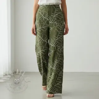 Viscose met linnen EMBROIDERY Leaves forest green