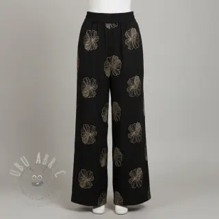 Viscose met linnen EMBROIDERY Flower Maya black