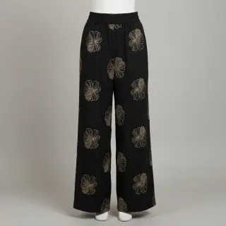 Viskóza s ľanom EMBROIDERY Flower Maya black