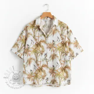 Viscose met linnen Crane bird design En digital print
