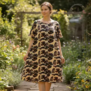 Viscose met linnen Sunlower design En digital print