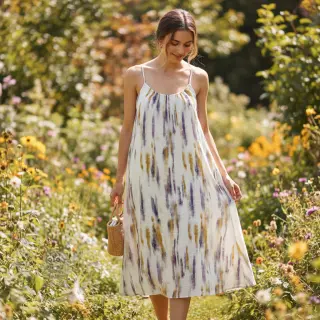 Viscose met linnen Natural Lin Lina green digital print