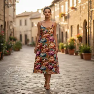Viscose met linnen Marigold design C digital print