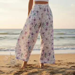 Viscose met linnen Natural Lin Laurel purple digital print